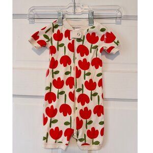 Hanna Andersson Dreaming of Red Tulips Baby 2-Way Zip Shortie Sleeper 6-12 Mo.